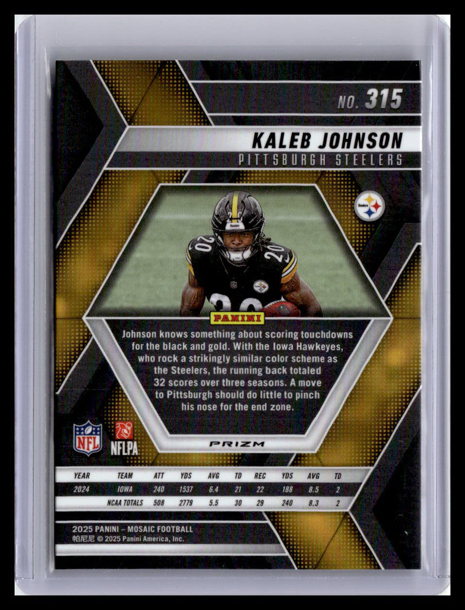 2025 Panini Mosaic Kaleb Johnson (RC) Red & White Mosaic #315