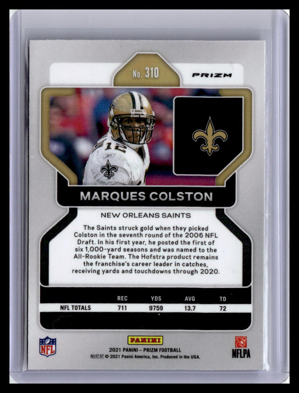 2021 Panini Prizm #310 Marques Colston Blue Prizm