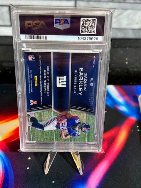 2018 Panini Spectra #10 Saquon Barkley Rising Rookie Materials 40/199 PSA 9