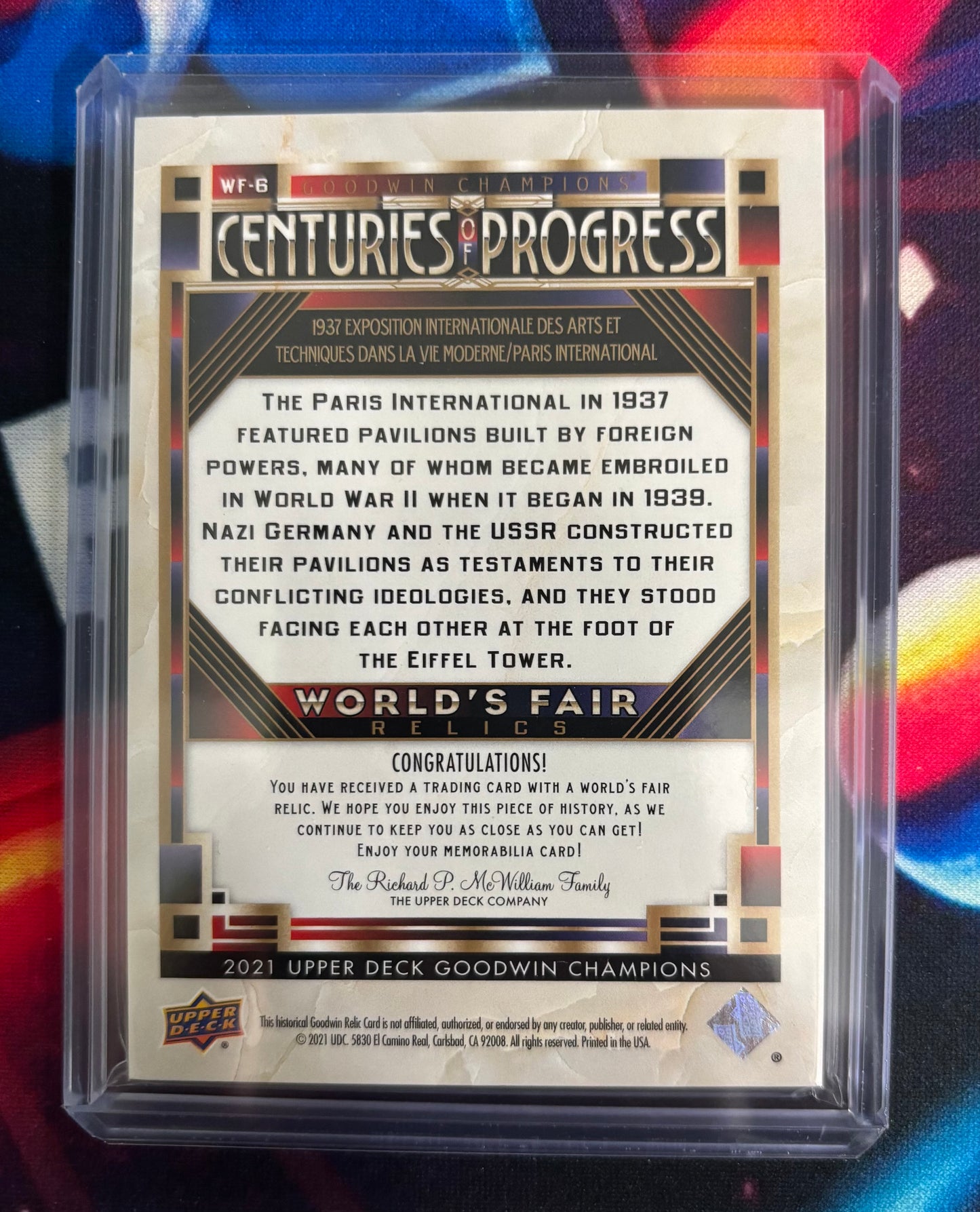 2021 Goodwin Champions World's Fair Relic Centuries of Progress #WF-6