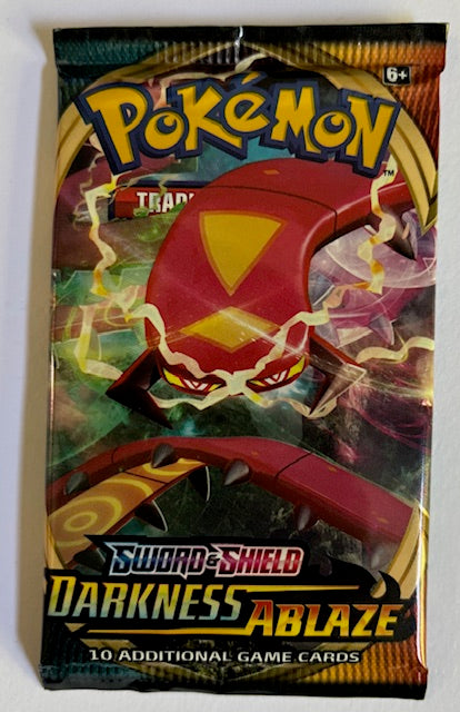 Pokémon Darkness Ablaze trading card game pack with red and yellow design