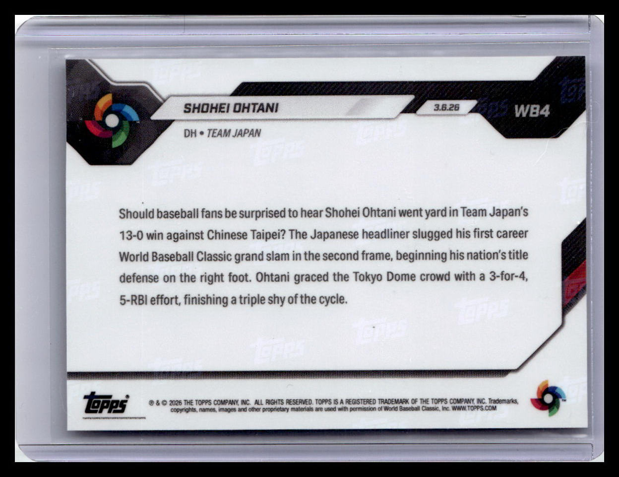 Topps Now Shohei Ohtani 1st Grand Slam - Back