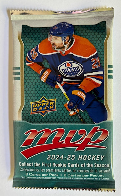Hockey trading card pack with player image and Upper Deck logo