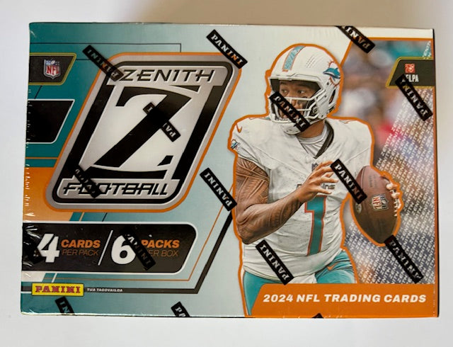 Trading card pack featuring a football player with 'Zenith' branding on a white background