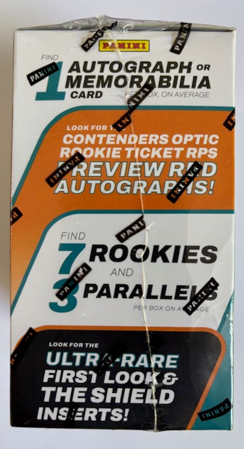 Trading card box with promotional text on a white background