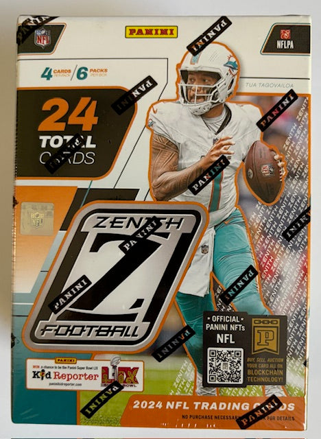 Panini Zenith football trading card pack with a player illustration and branding.